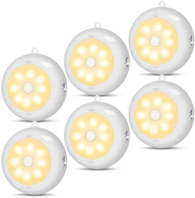 Main image of Motion Sensor Light Indoor AA Battery Operated, Under Cabinet Lighting, Magnetic Stick on LED Puck Lights for Stair, Wall, Closet, Dimmable, Warm White, 6 Pack