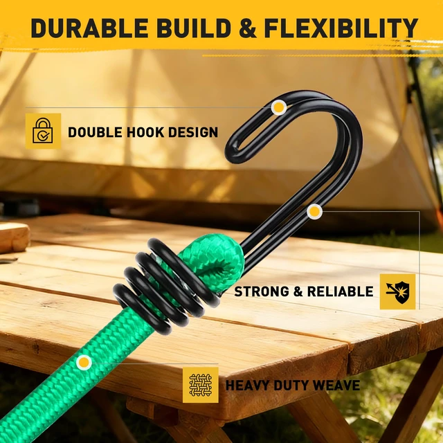 Alt view image 3 of 7 - 66-Piece Premium Bungee Cords Assortment Jar, Includes 10", 18", 24", 32", 40" Bungee Cord with Hooks, 6" Nylon Cable Ties, 8" Canopy Tarp Ball Ties and Tarp Clips