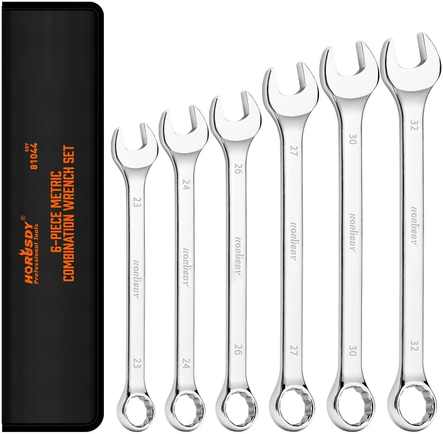 Main image of Large Wrench Set with Rolling Pouch | Metric | 6-Piece | 23mm, 24mm, 26mm, 27mm, 30mm, 32mm | 12 Point | Chrome Vanadium Steel