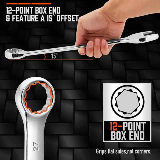 Alt view image 4 of 7 - Large Wrench Set with Rolling Pouch | Metric | 6-Piece | 23mm, 24mm, 26mm, 27mm, 30mm, 32mm | 12 Point | Chrome Vanadium Steel