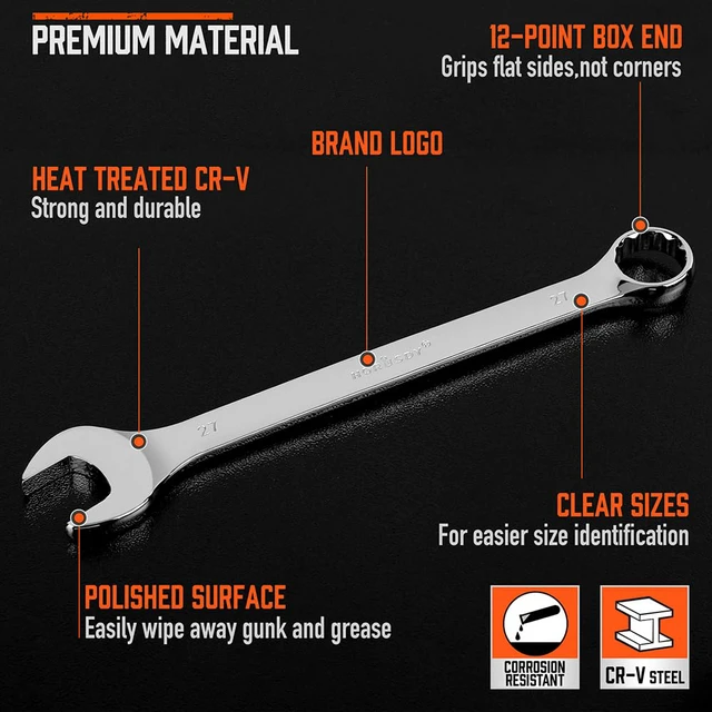 Alt view image 5 of 7 - Large Wrench Set with Rolling Pouch | Metric | 6-Piece | 23mm, 24mm, 26mm, 27mm, 30mm, 32mm | 12 Point | Chrome Vanadium Steel