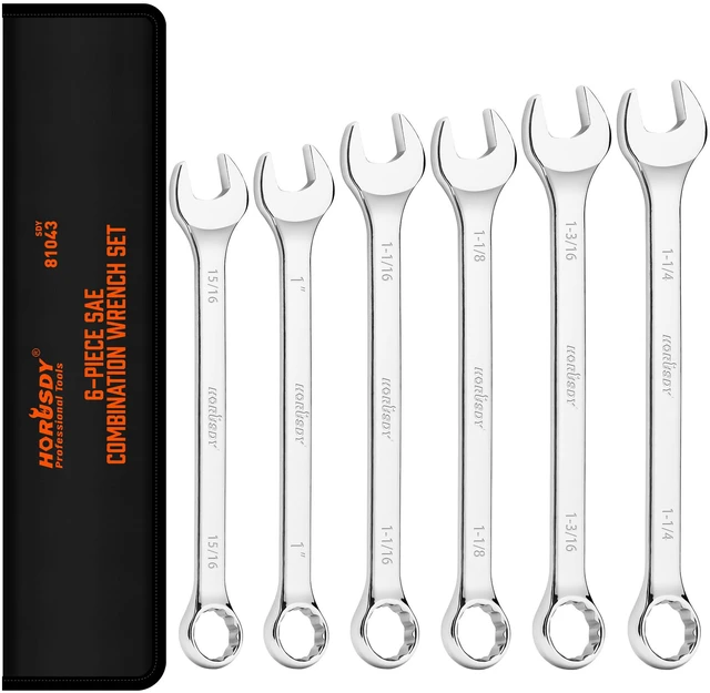 Main image of Large Wrench Set with Rolling Pouch | SAE | 6-Piece | 15/16, 1, 1-1/16, 1-1/8, 1-3/16, 1-1/4 | 12 Point | Chrome Vanadium Steel
