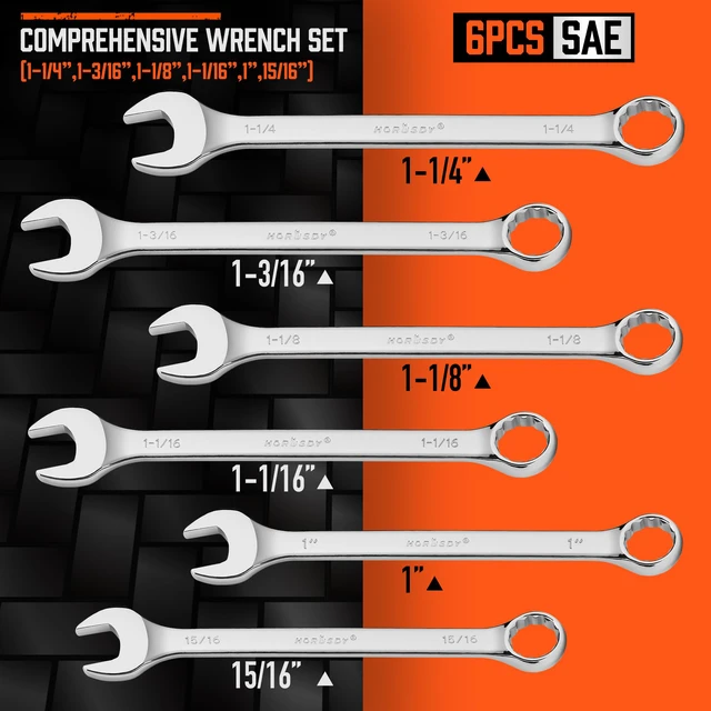 Alt view image 2 of 7 - Large Wrench Set with Rolling Pouch | SAE | 6-Piece | 15/16, 1, 1-1/16, 1-1/8, 1-3/16, 1-1/4 | 12 Point | Chrome Vanadium Steel