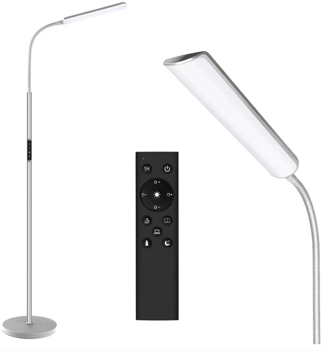 Main image of LED Floor Lamp, Stepless Adjustable 3000K-6000K Colors, Silver Bright 15W Floor Lamps for Living Room with 1H Timer, Reading Standing Lamp with Remote & Touch Control, Home Office