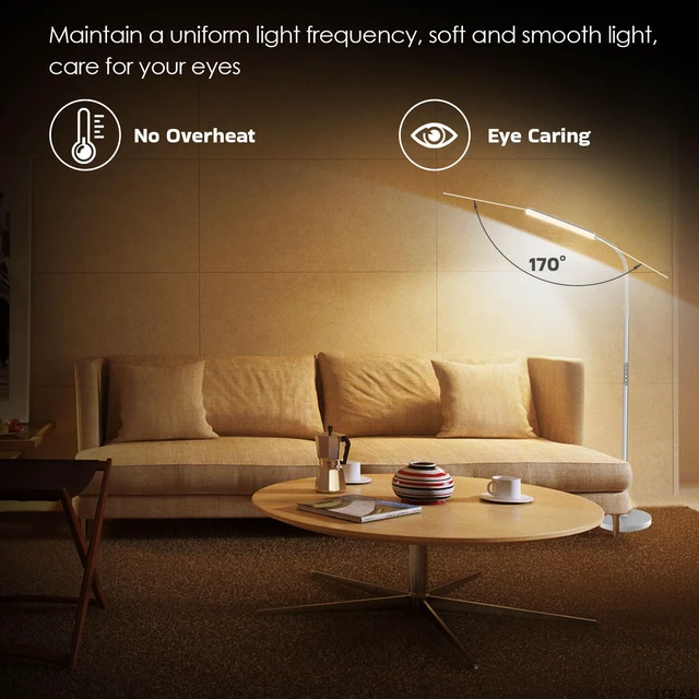Alt view image 3 of 7 - LED Floor Lamp, Stepless Adjustable 3000K-6000K Colors, Silver Bright 15W Floor Lamps for Living Room with 1H Timer, Reading Standing Lamp with Remote & Touch Control, Home Office