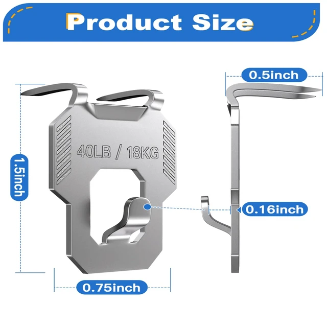 Alt view image 2 of 7 - 91Pcs 40LB Drywall Picture Hanging Hooks Heavy Duty No Damage Picture Hangers Claw Hardware Kit Tool Nail Free Wall Hanger Hooks for Room Office Mirror Photo Poster Frame Decor