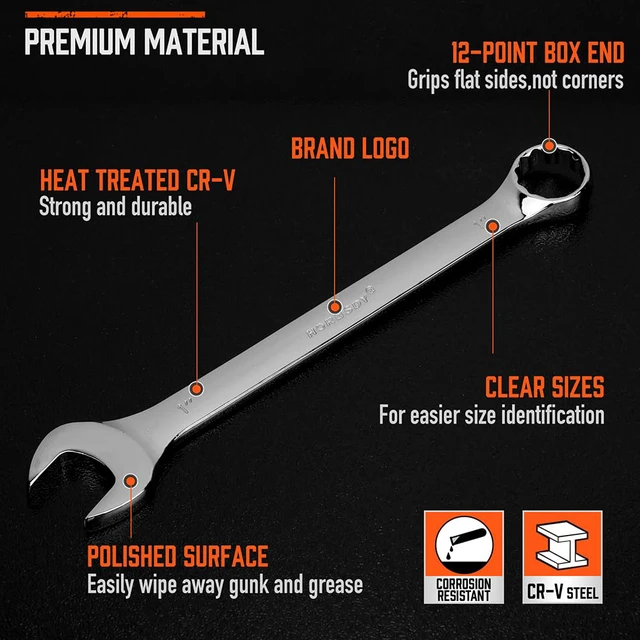 Alt view image 5 of 7 - Large Wrench Set with Rolling Pouch | SAE | 6-Piece | 15/16, 1, 1-1/16, 1-1/8, 1-3/16, 1-1/4 | 12 Point | Chrome Vanadium Steel