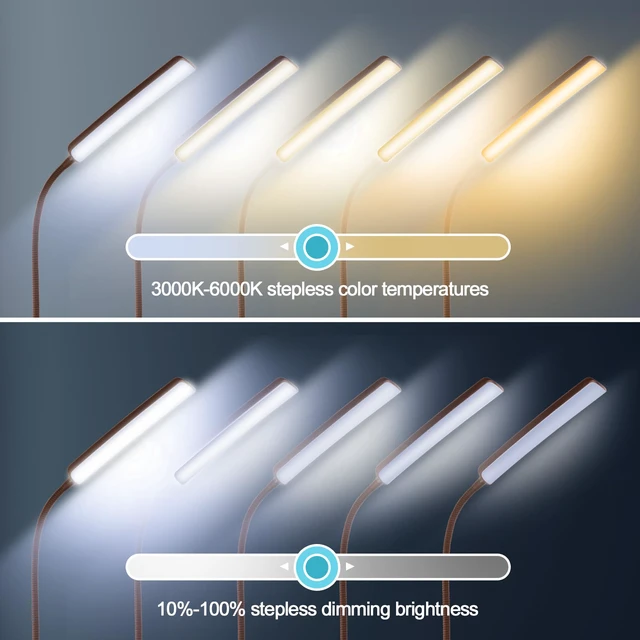 Alt view image 2 of 7 - LED Floor Lamp, Stepless Adjustable 3000K-6000K Colors, Brown Bright 15W Floor Lamps for Living Room with 1H Timer, Reading Standing Lamp with Remote & Touch Control, Home Office