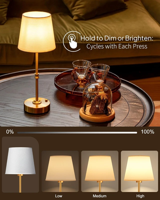 Alt view image 5 of 7 - Cordless Table Lamp Rechargeable: Fast Charging & Long Lasting - 2700K Warm Light Vintage Gold Lamps for Women Housewife - Dinning Living Room Bedroom - 2 Pack