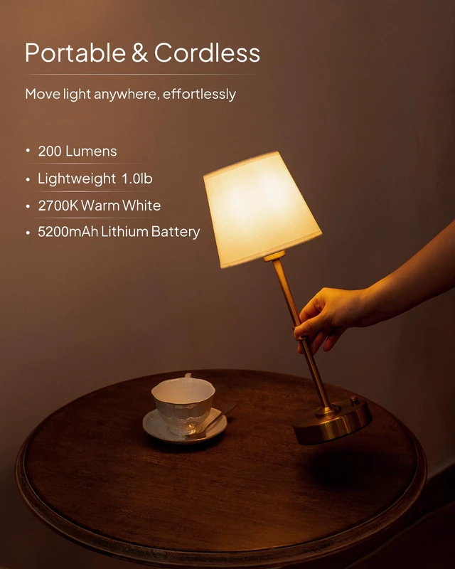 Alt view image 4 of 7 - Cordless Table Lamp Rechargeable: Fast Charging & Long Lasting - 2700K Warm Light Vintage Gold Lamps for Women Housewife - Dinning Living Room Bedroom - 2 Pack