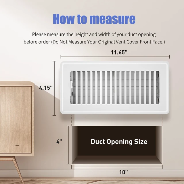 Alt view image 3 of 7 - 4x10 Floor Register, 6 Pack White Vent Covers for Home Floor, Sidewall Heavy Duty Steel Walkable Floor Vents, Quiet & Adjustable Air Vent Covers, Rust Proof Finish 4" x 10'' Floor Grates