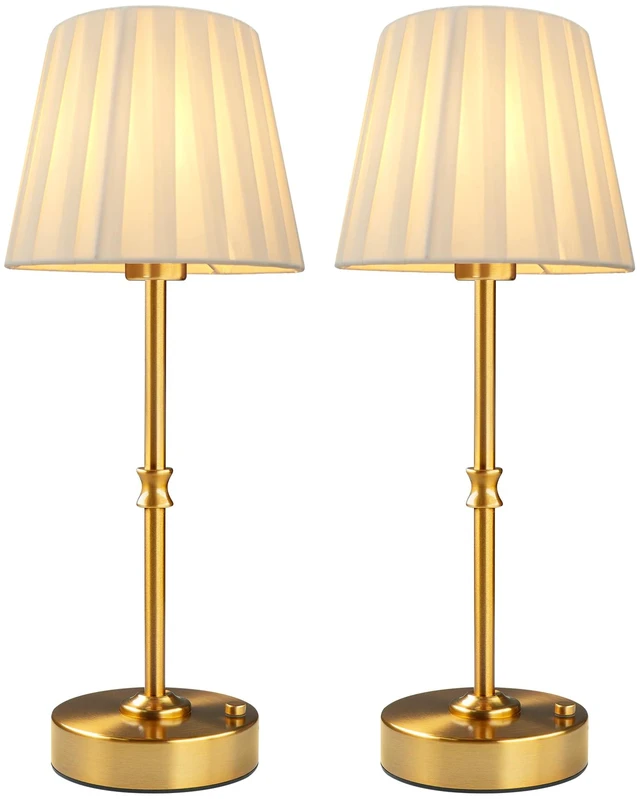 Main image of Cordless Table Lamp Rechargeable: Fast Charging & Long Lasting - 2700K Warm Light Vintage Gold Lamps - Dinning Living Room Bedroom - Pleated Shade - 2 Pack