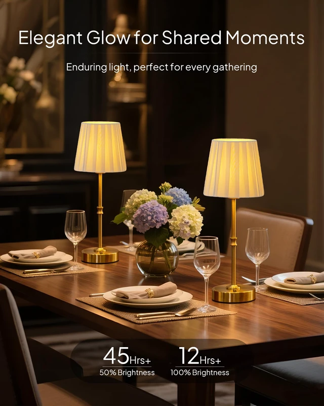 Alt view image 2 of 7 - Cordless Table Lamp Rechargeable: Fast Charging & Long Lasting - 2700K Warm Light Vintage Gold Lamps - Dinning Living Room Bedroom - Pleated Shade - 2 Pack