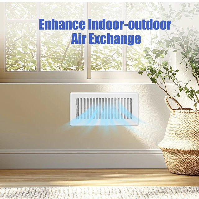 Alt view image 6 of 7 - 4x10 Floor Register, 6 Pack White Vent Covers for Home Floor, Sidewall Heavy Duty Steel Walkable Floor Vents, Quiet & Adjustable Air Vent Covers, Rust Proof Finish 4" x 10'' Floor Grates