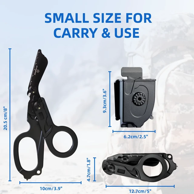 Alt view image 3 of 7 - Heavy Duty 6 in 1 Multifunctional Trauma Shears Foldable | Stainless Steel Emergency Response Scissors | Survival Shears With Holster | Medical Trauma Shears Tactical With Strap Cutter | Matte Black