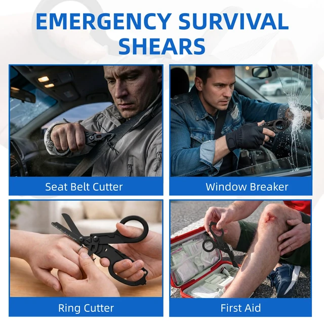 Alt view image 5 of 7 - Heavy Duty 6 in 1 Multifunctional Trauma Shears Foldable | Stainless Steel Emergency Response Scissors | Survival Shears With Holster | Medical Trauma Shears Tactical With Strap Cutter | Matte Black