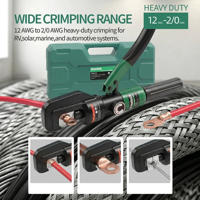 Alt view image 6 of 7 - Hydraulic Crimping Tool, 2/0 Battery Cable Crimper, 10T Hydraulic Crimper for US AWG Size 12-2/0 Gauge Stranded (9 Sets of US Standard Crimping Dies: 12, 10, 8, 6, 4, 2, 1, 0, and 00AWG)