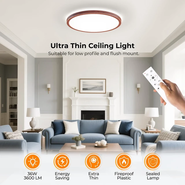 Alt view image 2 of 7 - Dimmable LED Flush Mount Ceiling Light Fixture with Remote Control, 12Inch 3000K-6500K Light Color Adjustable, Modern Ultra-Thin Ceiling Lamp for Bedroom Kitchen, Wired
