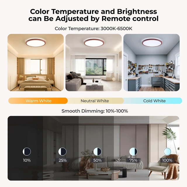 Alt view image 3 of 7 - Dimmable LED Flush Mount Ceiling Light Fixture with Remote Control, 12Inch 3000K-6500K Light Color Adjustable, Modern Ultra-Thin Ceiling Lamp for Bedroom Kitchen, Wired