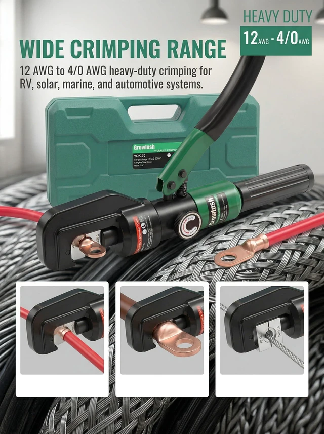Alt view image 5 of 7 - Hydraulic Cable Crimping Tool, Battery Cable Terminal Crimper 12 AWG4/0 AWG, US Standard AWG Dies, 10-Ton Hydraulic Copper Cable Lugs Crimper for US Standard Cable 12 ga-4/0 ga