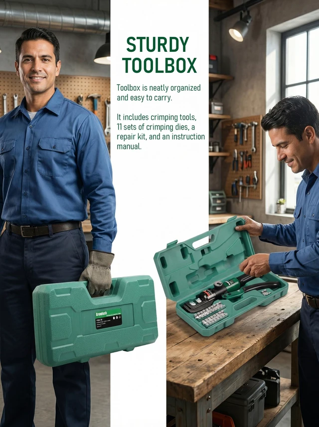 Alt view image 7 of 7 - Hydraulic Cable Crimping Tool, Battery Cable Terminal Crimper 12 AWG4/0 AWG, US Standard AWG Dies, 10-Ton Hydraulic Copper Cable Lugs Crimper for US Standard Cable 12 ga-4/0 ga