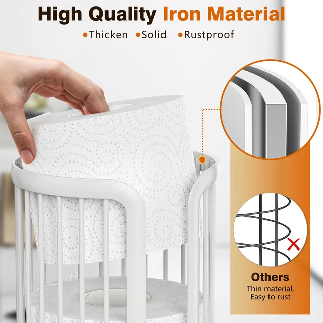 Alt view image 5 of 7 - Toilet Paper Holder Stand, Freestanding Toilet Paper Storage,White Waterproof Raised Feet,Rustproof,Fit 3 Mega Rolls,No Drilling No Assemble,Minimalistic Storage,Space-saving Renter Friendly
