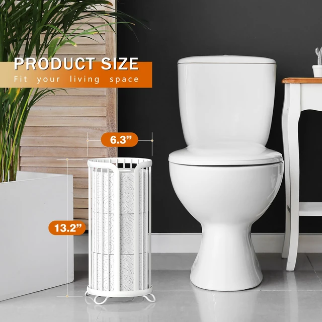 Alt view image 4 of 7 - Toilet Paper Holder Stand, Freestanding Toilet Paper Storage,White Waterproof Raised Feet,Rustproof,Fit 3 Mega Rolls,No Drilling No Assemble,Minimalistic Storage,Space-saving Renter Friendly