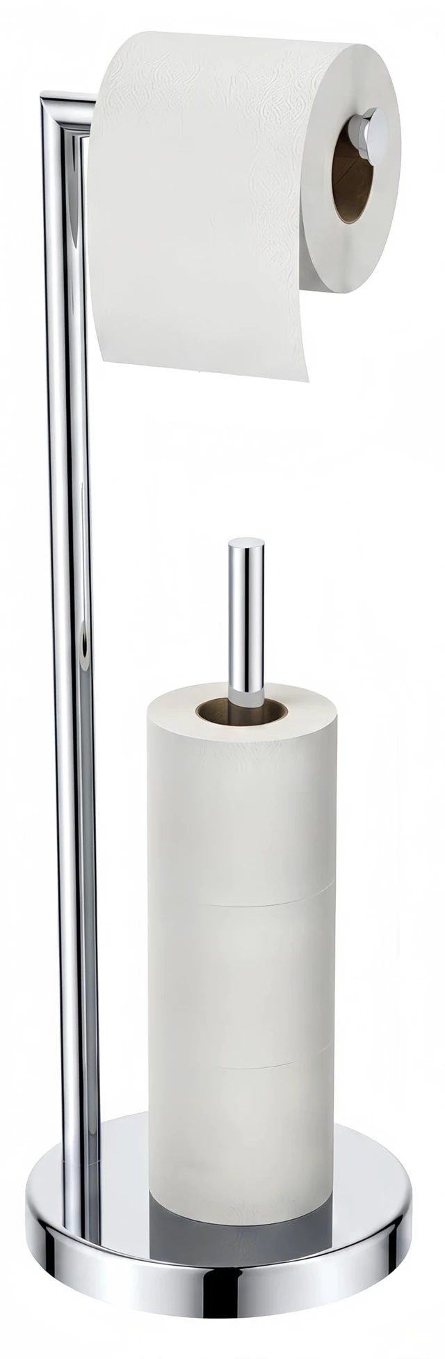 Main image of Toilet Paper Holder Stand with Storage for 4 Rolls, Chrome Modern Freestanding SUS 304 Stainless Steel Bathroom Tissue Roll Organizer with Heavy Anti-Slip Weighted Base