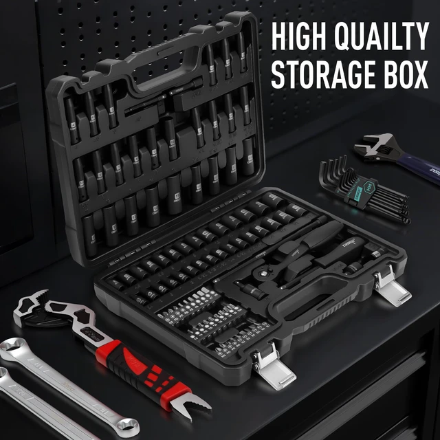 Alt view image 4 of 7 - 94 PCS 1/4" Drive Impact Socket Set Shallow & Deep Socket SAE(5/32"-9/16") & Metric(4-15mm), Torx Screwdriver Bit Set, CRV, Automotive Repair