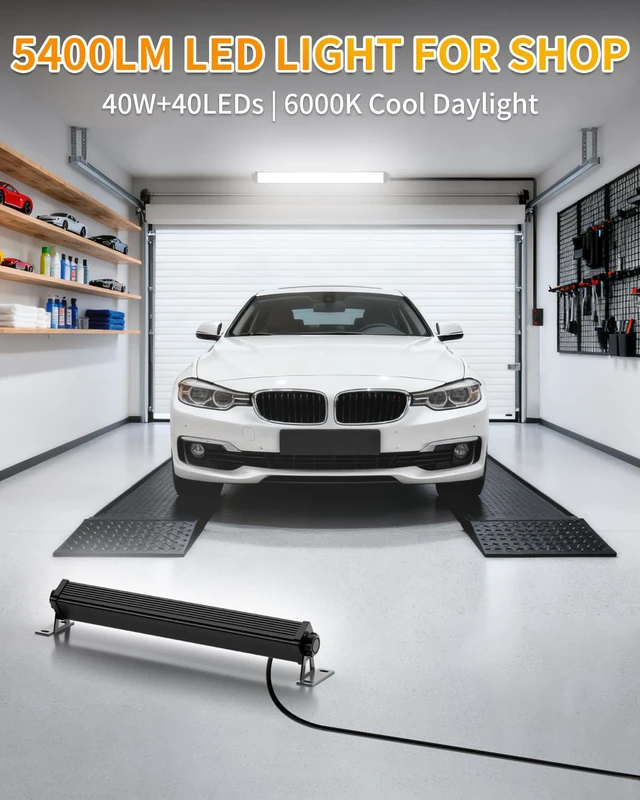 Alt view image 2 of 7 - 40W LED Shop Lights, 5400LM Plug in Garage Light, 6000K Daylight, 4 Pack 6.6FT Cord, Switch, Work Lights for Garage, Workshop, Workbench, Basement, Shed, Indoor