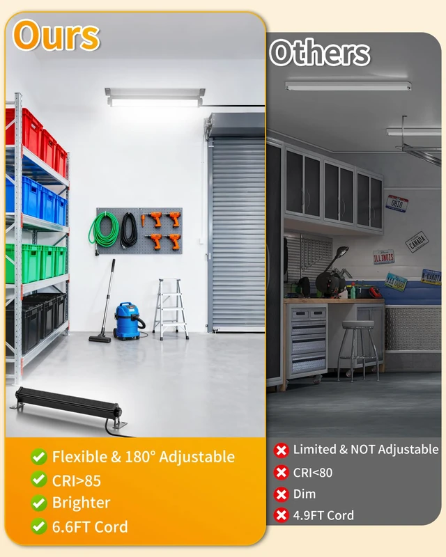 Alt view image 5 of 7 - 40W LED Shop Lights, 5400LM Plug in Garage Light, 6000K Daylight, 4 Pack 6.6FT Cord, Switch, Work Lights for Garage, Workshop, Workbench, Basement, Shed, Indoor