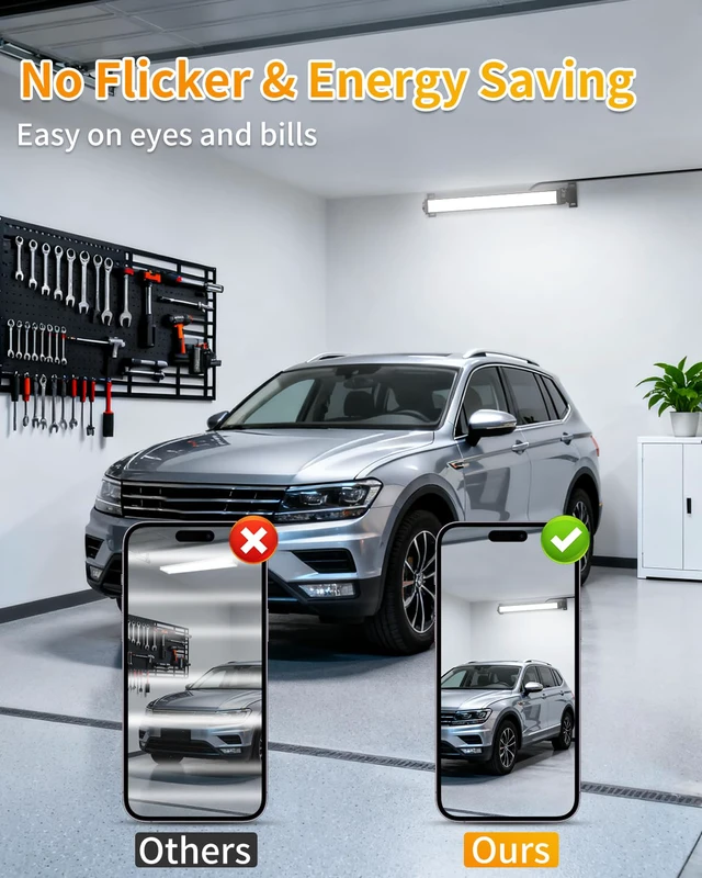 Alt view image 3 of 7 - 40W LED Shop Lights, 5400LM Plug in Garage Light, 6000K Daylight, 4 Pack 6.6FT Cord, Switch, Work Lights for Garage, Workshop, Workbench, Basement, Shed, Indoor