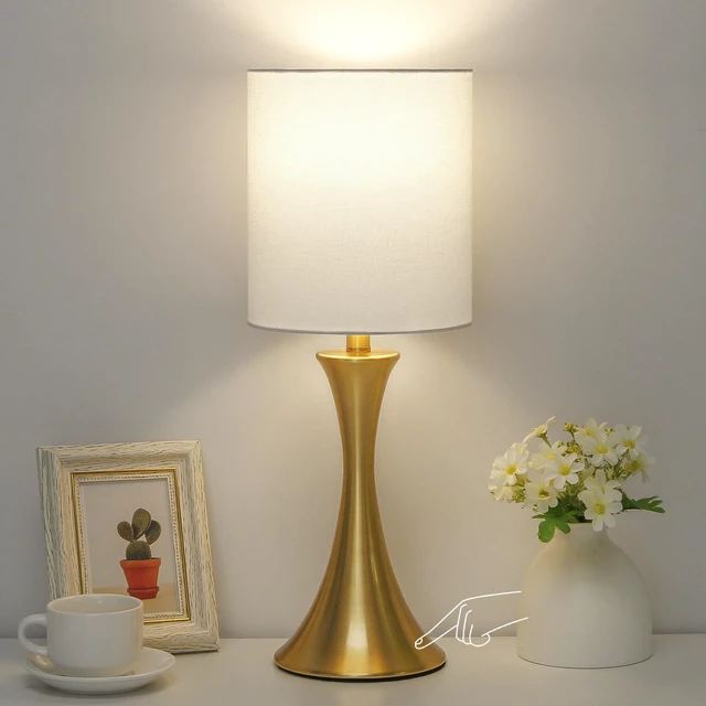 Main image of Gold Bedside Lamp Touch Control Table Lamp for Bedroom, 3-Way Dimmable Nightstand Lamp with White Shade, Modern Table Lamp for Living Room, Minimalist Desk Lamp for Dorm, Home, Office, Bulb Included