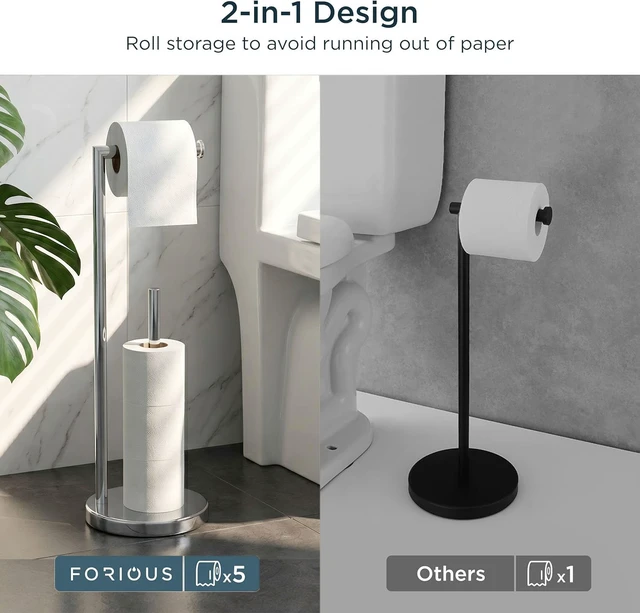 Alt view image 7 of 7 - Toilet Paper Holder Stand with Storage for 4 Rolls, Chrome Modern Freestanding SUS 304 Stainless Steel Bathroom Tissue Roll Organizer with Heavy Anti-Slip Weighted Base