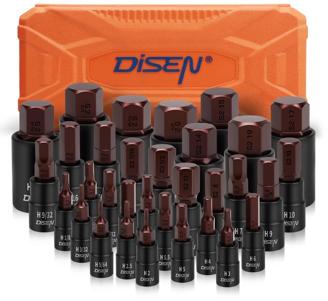 Main image of 32-Piece HEX Bit Socket Set SAE & Metric Allen Wrench Socket Set with Enhanced Storage Case, Premium Heat Treated Chrome Vanadium Steel & S2 Alloy Steel