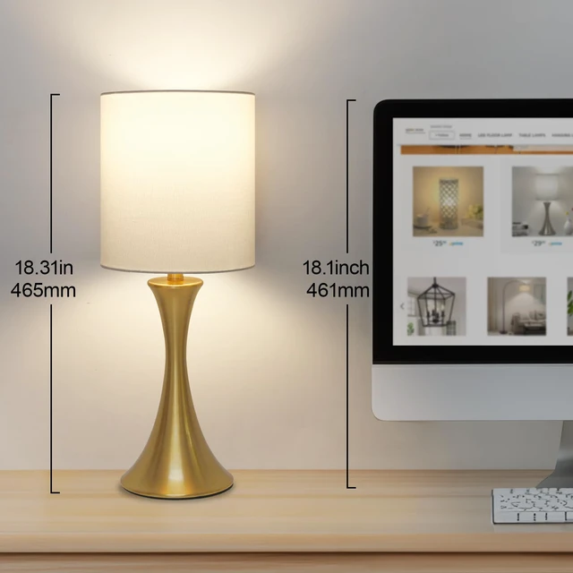 Alt view image 4 of 7 - Gold Bedside Lamp Touch Control Table Lamp for Bedroom, 3-Way Dimmable Nightstand Lamp with White Shade, Modern Table Lamp for Living Room, Minimalist Desk Lamp for Dorm, Home, Office, Bulb Included