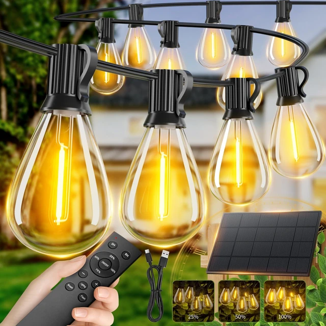 Main image of 50FT Solar String Lights Outdoor Waterproof, 18+1 LED Solar Powered Lights with Remote Control, 3 Light Modes & Dimmable, USB-C Charging for Patio, Backyard, Garden, Camping