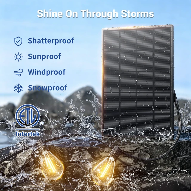 Alt view image 4 of 7 - 50FT Solar String Lights Outdoor Waterproof, 18+1 LED Solar Powered Lights with Remote Control, 3 Light Modes & Dimmable, USB-C Charging for Patio, Backyard, Garden, Camping