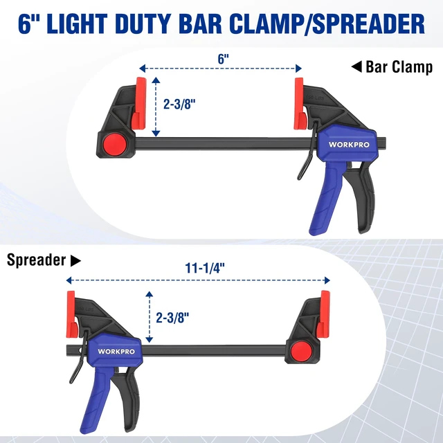 Alt view image 2 of 7 - 6" Bar Clamps for Woodworking, 150 lbs Load Limit, 4-Pack One-Handed Clamp/Spreader, Light Duty Quick-Change F Clamps for Woodworking