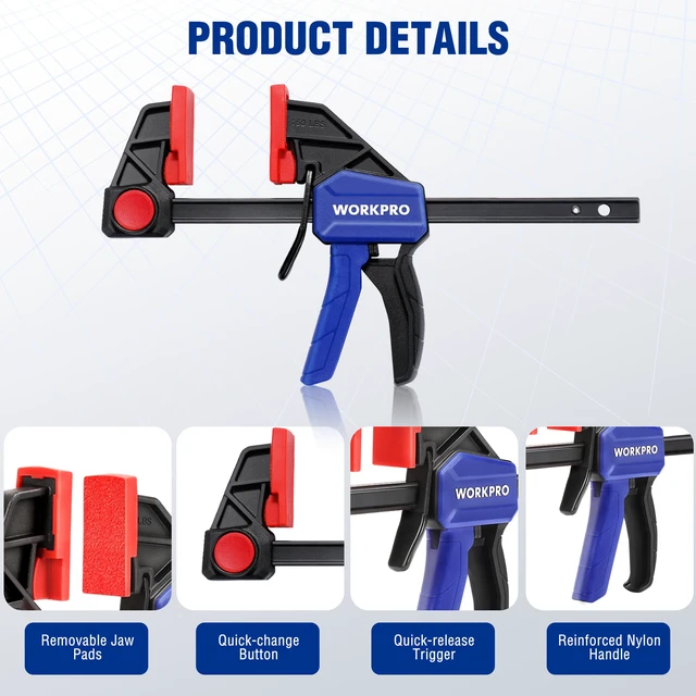 Alt view image 3 of 7 - 6" Bar Clamps for Woodworking, 150 lbs Load Limit, 4-Pack One-Handed Clamp/Spreader, Light Duty Quick-Change F Clamps for Woodworking