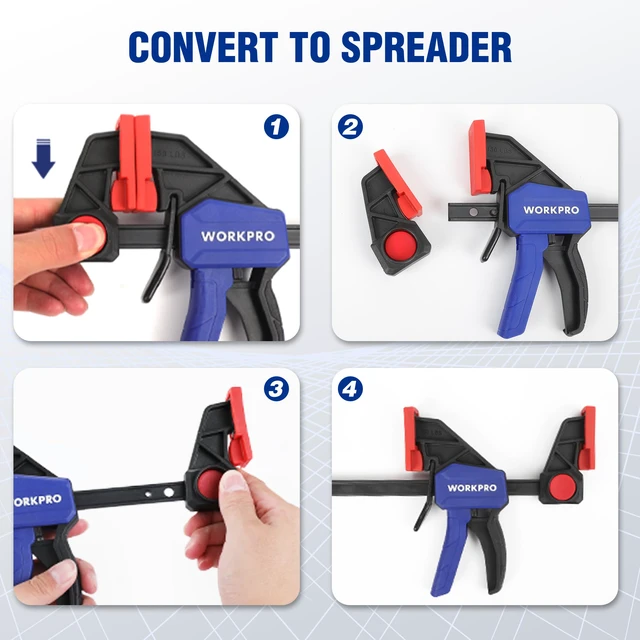 Alt view image 4 of 7 - 6" Bar Clamps for Woodworking, 150 lbs Load Limit, 4-Pack One-Handed Clamp/Spreader, Light Duty Quick-Change F Clamps for Woodworking