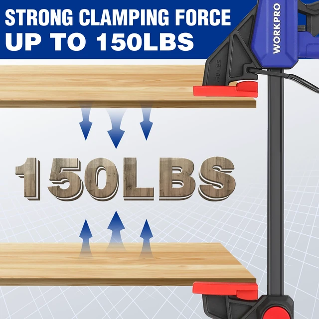 Alt view image 5 of 7 - 6" Bar Clamps for Woodworking, 150 lbs Load Limit, 4-Pack One-Handed Clamp/Spreader, Light Duty Quick-Change F Clamps for Woodworking