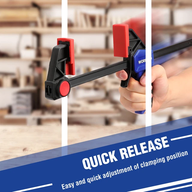 Alt view image 6 of 7 - 6" Bar Clamps for Woodworking, 150 lbs Load Limit, 4-Pack One-Handed Clamp/Spreader, Light Duty Quick-Change F Clamps for Woodworking