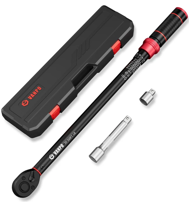 Main image of 1/2-Inch Drive Click Torque Wrench, 20-260 Ft-Lb, for Car & Truck 27.1-352.3 Nm, 22.04", Dual Direction, 72 Tooth, Adjustment Torque Wrenches with 1/2" to 3/8" Adapter & 125mm Extension Bar