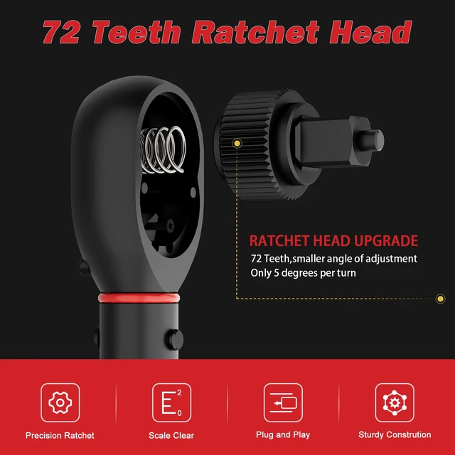 Alt view image 5 of 7 - 1/2-Inch Drive Click Torque Wrench, 20-260 Ft-Lb, for Car & Truck 27.1-352.3 Nm, 22.04", Dual Direction, 72 Tooth, Adjustment Torque Wrenches with 1/2" to 3/8" Adapter & 125mm Extension Bar