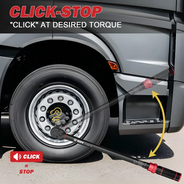 Alt view image 6 of 7 - 1/2-Inch Drive Click Torque Wrench, 20-260 Ft-Lb, for Car & Truck 27.1-352.3 Nm, 22.04", Dual Direction, 72 Tooth, Adjustment Torque Wrenches with 1/2" to 3/8" Adapter & 125mm Extension Bar