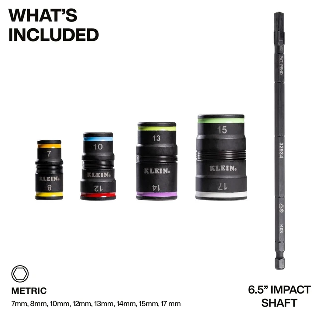 Alt view image 2 of 5 - 32934M Impact Driver, 8-in-1 Metric Socket Set, 4 Flip Sockets with 7, 8, 10, 12, 13, 14, 15 and 17mm Nut Driver Sizes, Impact Rated 6-1/2-Inch Shaft