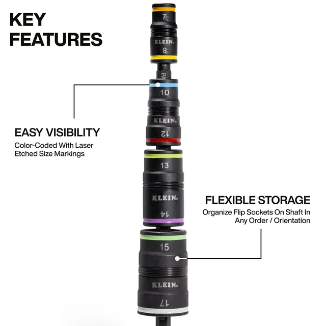 Alt view image 3 of 5 - 32934M Impact Driver, 8-in-1 Metric Socket Set, 4 Flip Sockets with 7, 8, 10, 12, 13, 14, 15 and 17mm Nut Driver Sizes, Impact Rated 6-1/2-Inch Shaft