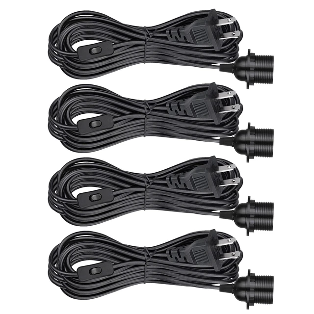 Main image of Plug in Pendant Light Cord Kit - 16Ft Light Socket with Cord E26/E27 Extension Hanging Lantern Lamp Cable with Switch,Socket Rings, 4 Pack, Black