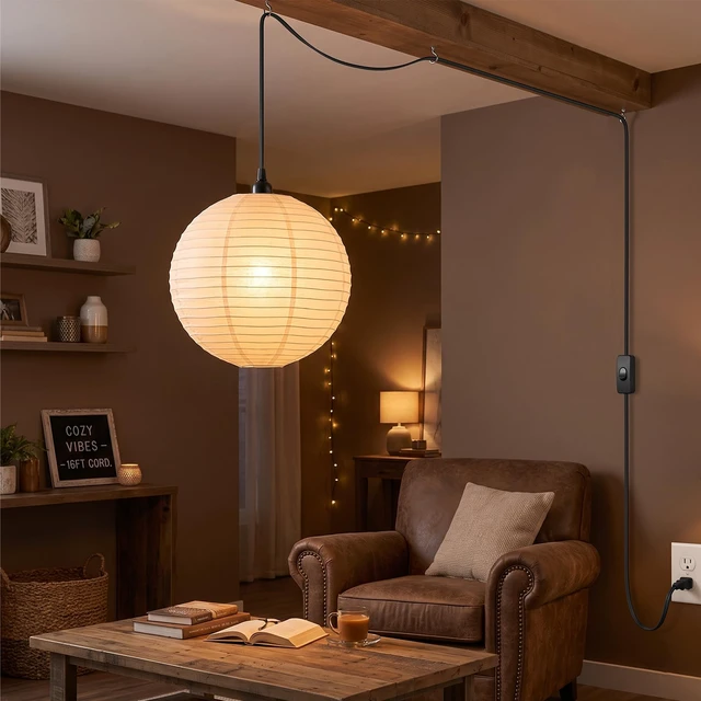 Alt view image 5 of 7 - Plug in Pendant Light Cord Kit - 16Ft Light Socket with Cord E26/E27 Extension Hanging Lantern Lamp Cable with Switch,Socket Rings, 4 Pack, Black